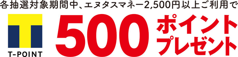 各抽選対象期間中、エヌタスマネー2,500円以上ご利用で